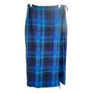 Escadrille VTG Wool Blend Long Wrap Skirt Fringe Plaid Western Boho Festival 14